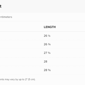 NL6733 Size Guide Imperial